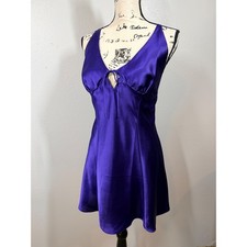 Fredericks of Hollywood Women's Purple Satin Tie Front Chemise Slip Dress L