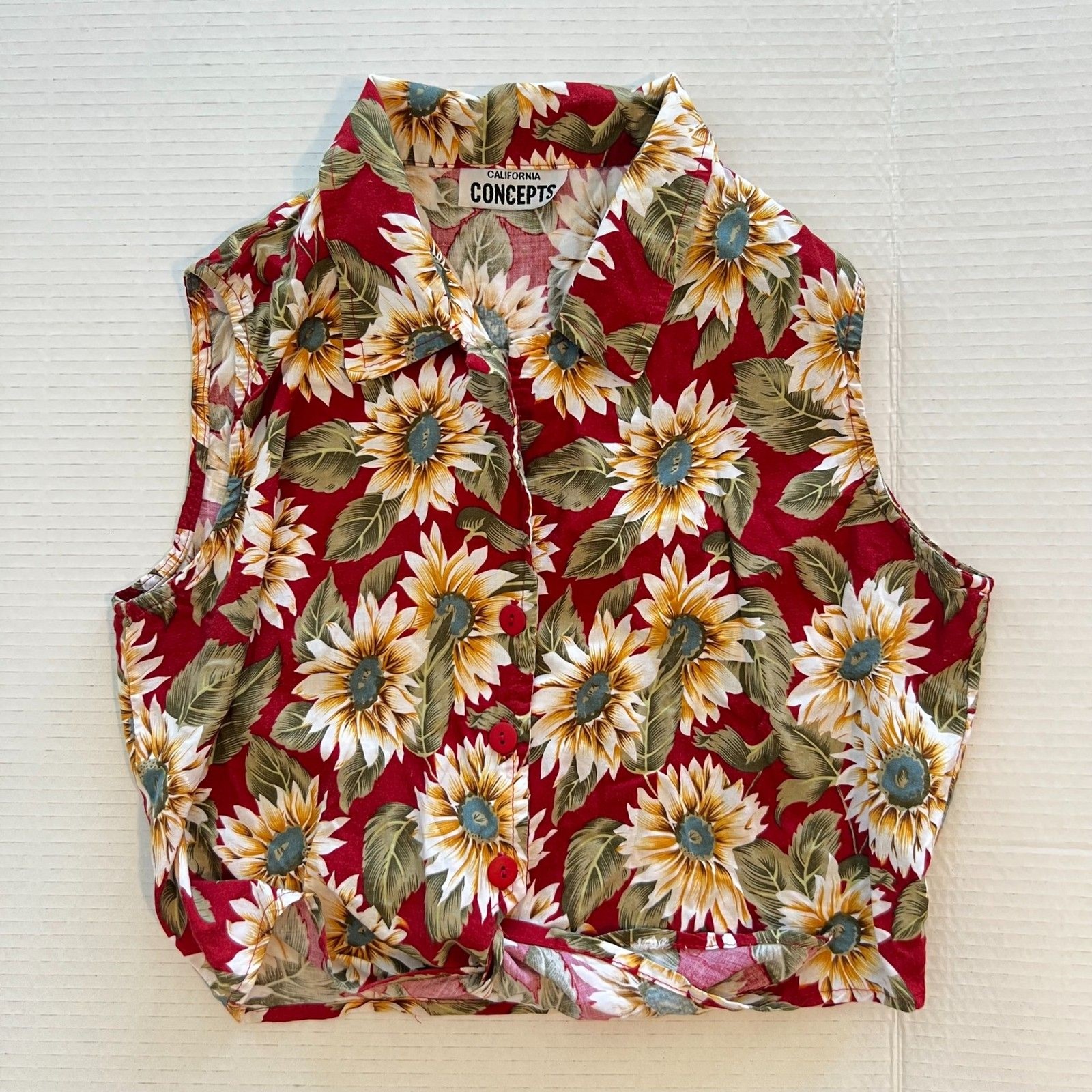 CALIFORNIA CONCEPTS Vtg Y2K Top & Mini Shorts Set Red Sunflower Womens Medium image 9