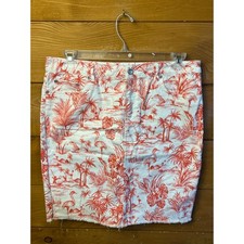 J. McLaughlin Island Palm Heron Skirt 12 Red White Tropical Print Cotton Blend