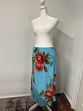 Vtg 90s Med Teal Blue Floral Sheer Layered Maxi Skirt Romantic Flowers Cottage