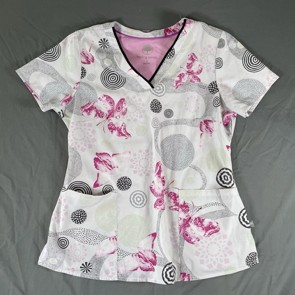 Healing Hands Scrub Top Bundle Of 5 Women’s Medium Floral Medical Nursing - Image 4 of 4