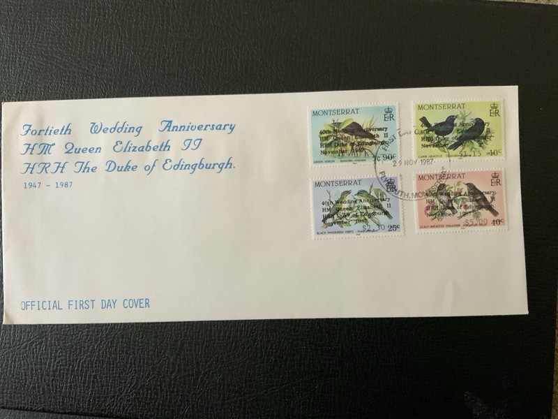 Montserrat 1987 #663-666 QE II 40th Wedding Anniv Overprints Misspelling - FDC