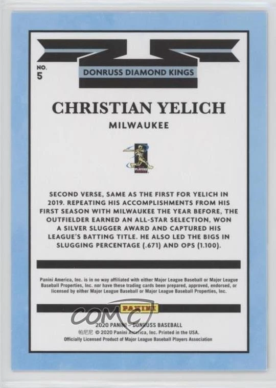 2020 Panini Donruss Diamond Kings Artist Proof /10 Christian Yelich #5 - Image 2 of 2