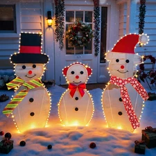 3-Piece Lighted Snowman Christmas Decorations Outdoor Yard Snow Man Family with