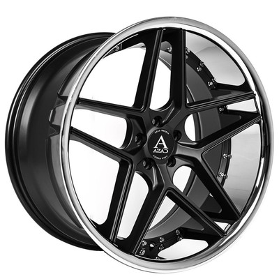 20x9''Azad Wheels AZ1029 Satin Black with Chrome Lip Rims