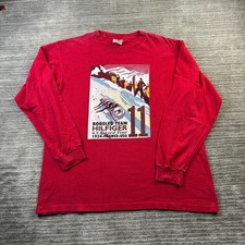 VINTAGE Tommy Hilfiger Shirt Mens Large Red Snow Ski Graphic USA Made