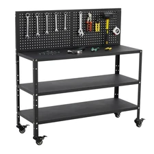 47'' Workbench with Pegboard 200lbs Steel Garage Workbench 3Tier Storage Shelves