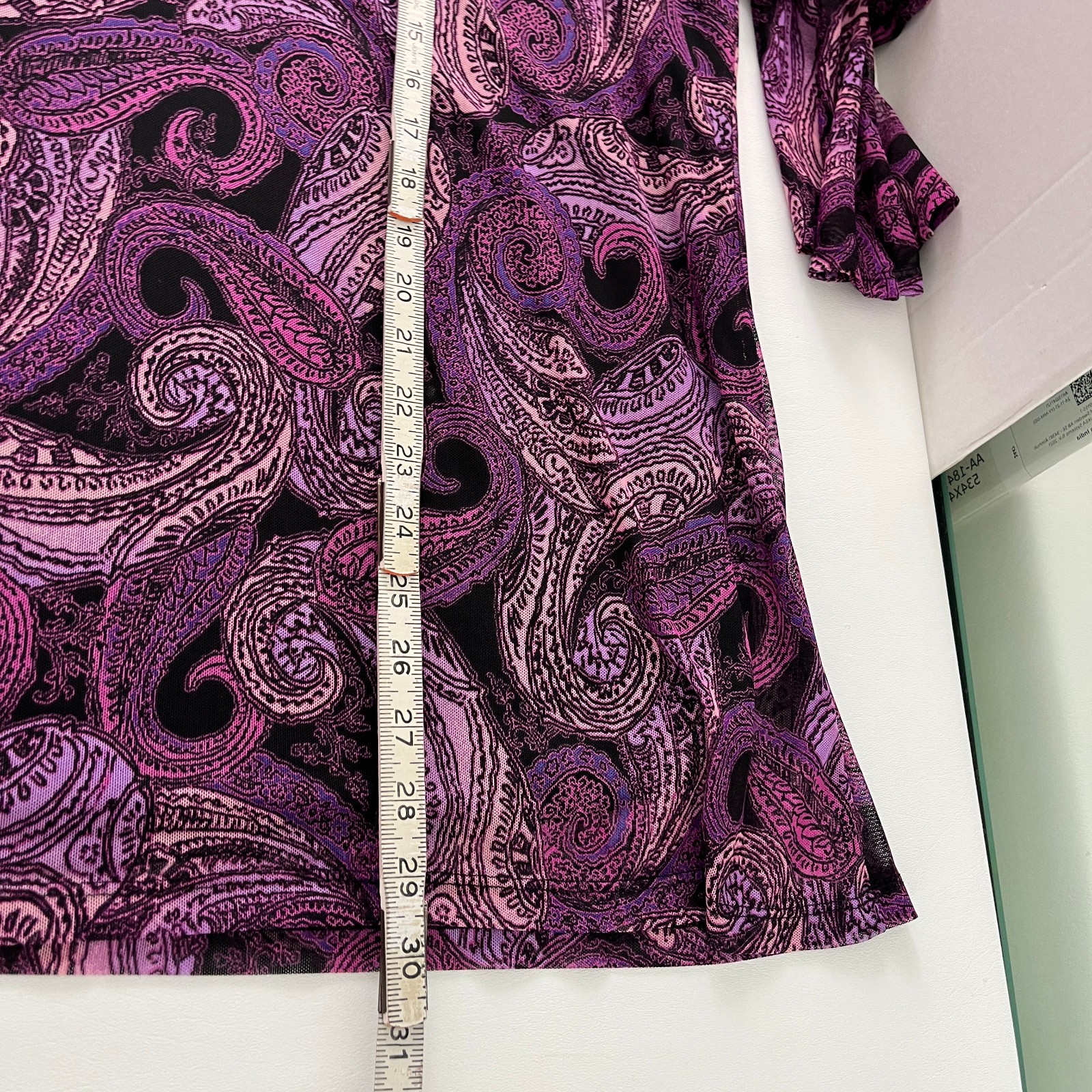 Collections ETC. Womens Tunic Top Size 2XL Purple Paisley Round Neck Bell Sleeve