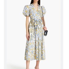 Badgley Mischka Collection Floral Puff-Sleeve Midi Dress Sz 6 MSRP $550