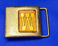 Monogrammed W Initial Letter Goldtone Vintage Lee NY USA 1970s Belt Buckle