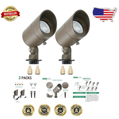 Bronze 12V Low Voltage Landscape Spotlights - Warm White LED, Waterproof, 2-Pack