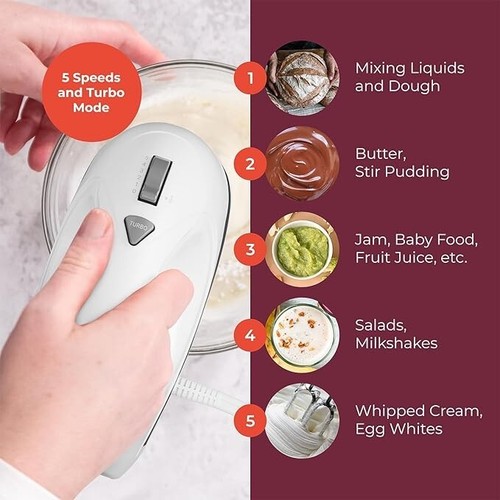 Mueller Electric Hand Mixer, 5 Speed 250W Turbo Heavy Duty with Storage