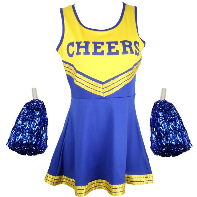 Cheerleader Fancy Dress Outfit Uniform High School Cheer Costume With Pom Poms For Sale Online