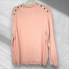 Talbots Peach Ribbed Mock Neck Blouse with Gold Buttons Size 3X NWT Neutral