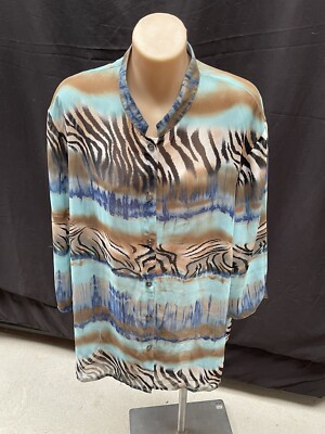 Vintage Plus Size 20 Blue 3/4 Sleeve Dolina Sheer Shirt Blouse