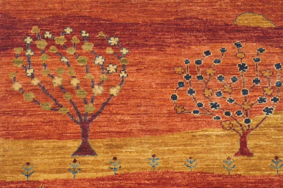 3 x 13 ft Red Landscape Tree of Life Gabbeh Afghan Hand knotted Runner Rug - Image 4 of 4