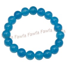 10mm Natural Blue Aquamarine Round Gemstone Beads Elastic Bracelet 7.5''