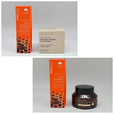 2 PC New Zealand Vitamin C & Manuka Honey Face Cream + Brightening Face Serum