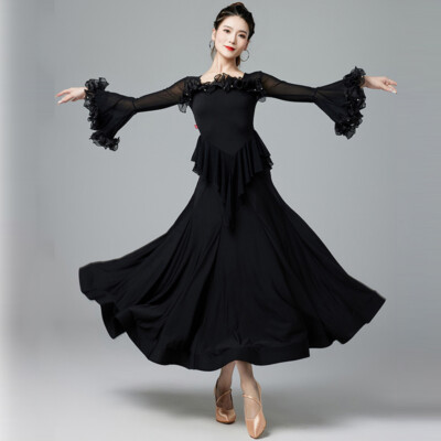 black salsa dress Latin Ballroom Dance Modern Waltz Standard Long Dress#J064 2 Colors Doll:Customer supplies doll