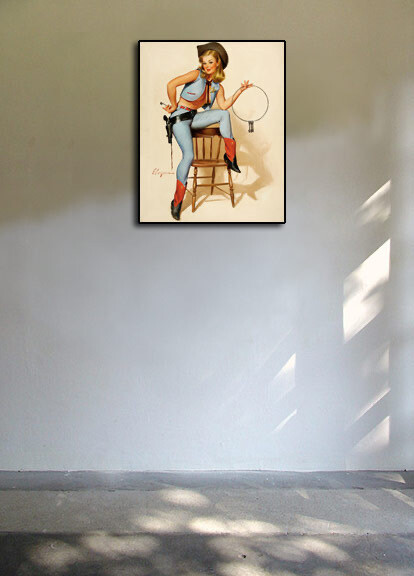 1960s Gil Elvgren Western PinUp Girl Jail Poster 