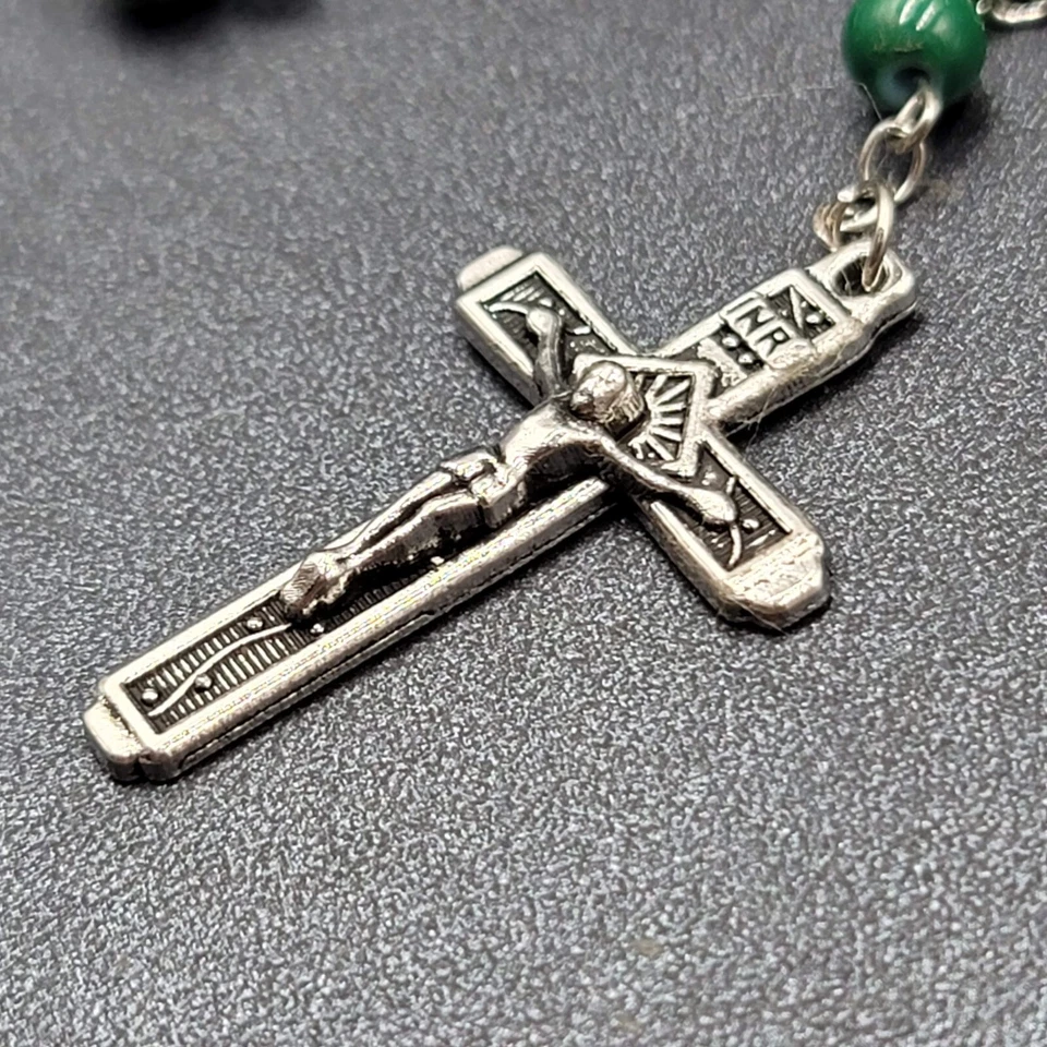 Saint Jude Rosary Silver tone Green Beads - Image 3 of 4
