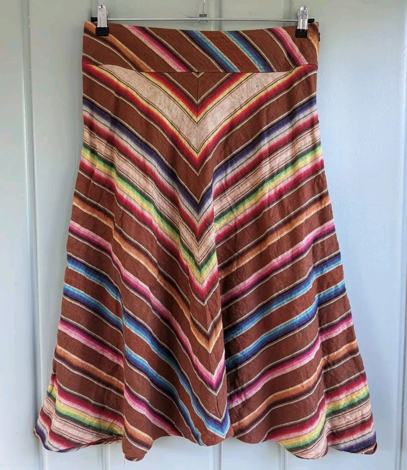 Ralph Lauren Mujer 12 Falda Lino Suroeste Serape Chevron Rayas Manta Foto 3 de 4