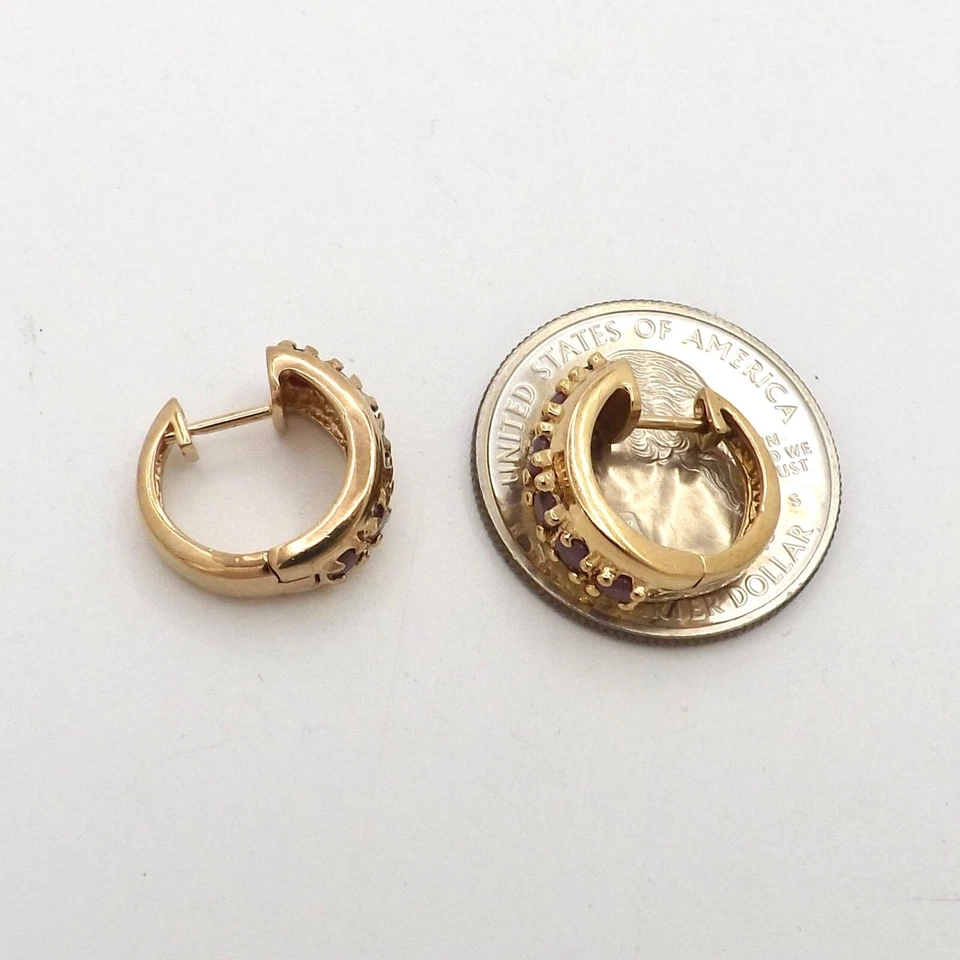 18K Gold Vermeil Sterling Silver Ruby Huggie Hoop Earrings Ross Simons - Image 2 of 4