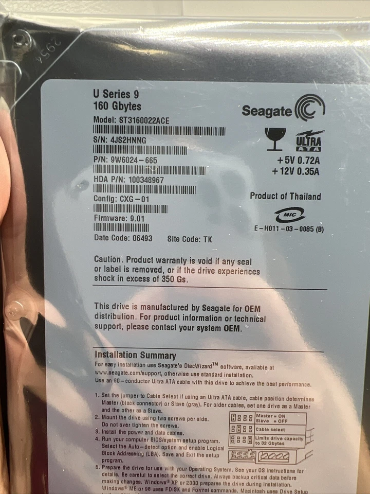 SEAGATE U SERIES 9 160GB 5.4K 2MB 3.5'' ST3160022ACE New Sealed - Image 2 of 4