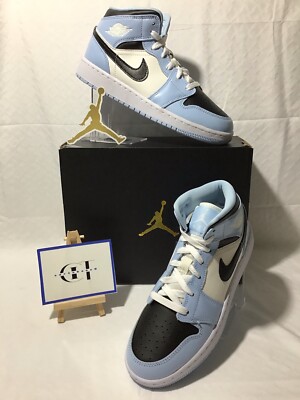 Nike Air Jordan 1 Mid GS Ice Blue /Black Sail White 555112-401  Size 5Y