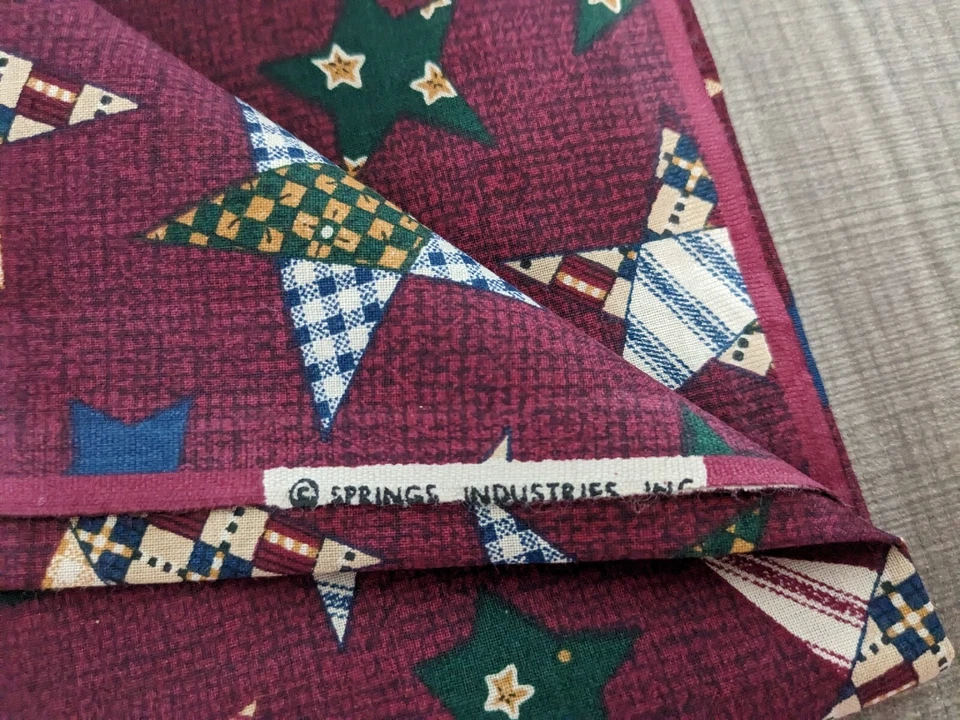 Vintage Spring Industries Burgundy Patchwork Stars Fabric Cotton 33" x 44" W - Image 2 of 4