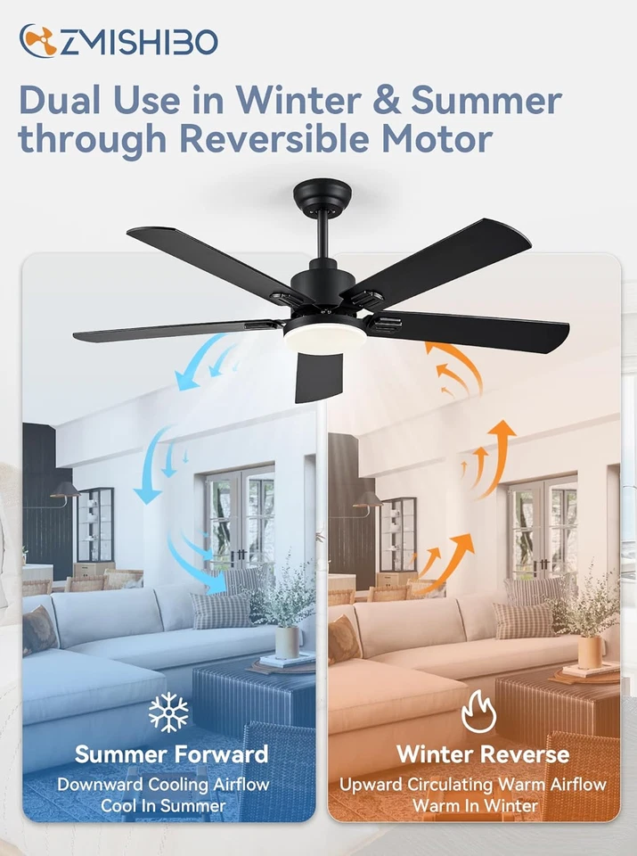 2 Pack 52" Ceiling Fans with Lights, Black Modern Quiet Ceiling Fan with Remote - Image 4 of 4