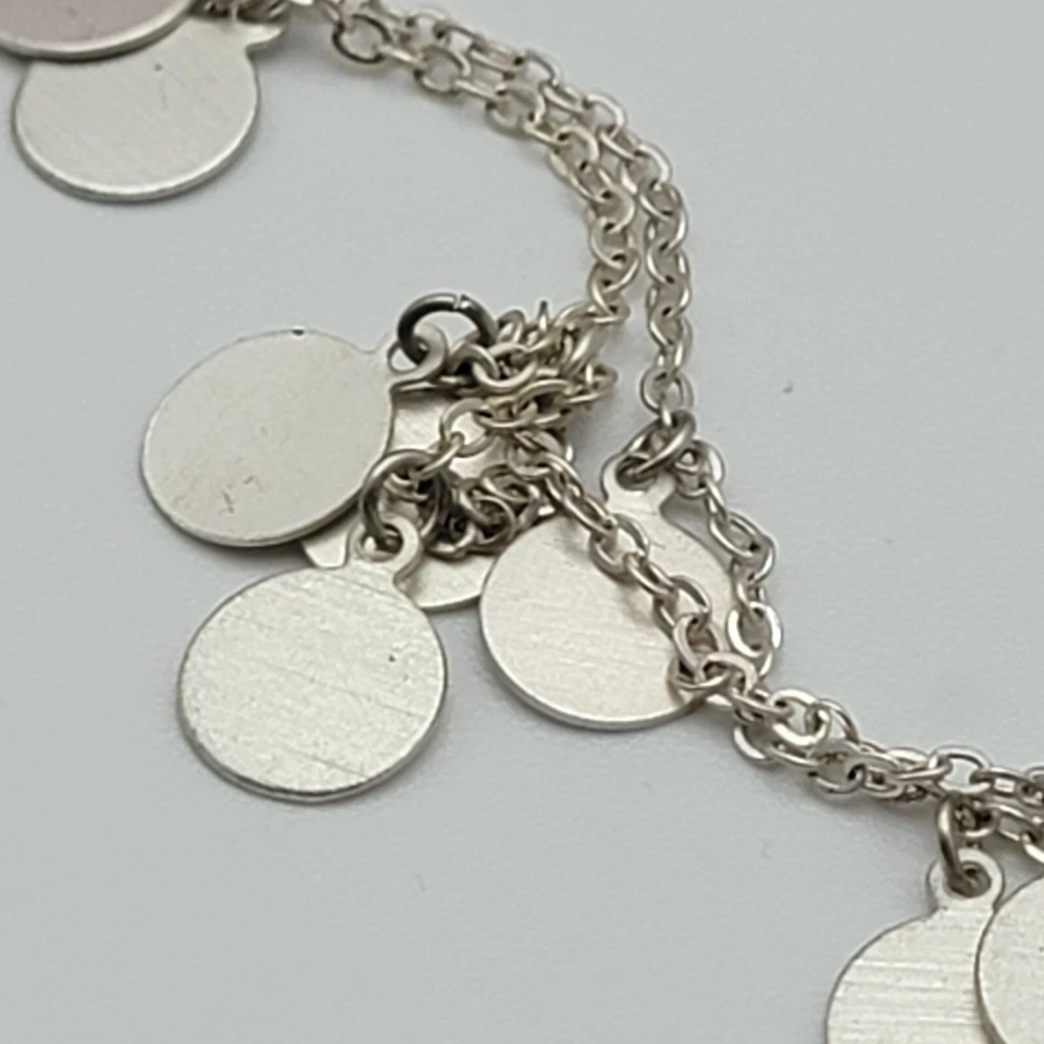 Collar Estación Disco Plata POMINA 19 Pulgadas Doble Hilo Flecos Delicado Minimalista Foto 2 de 4