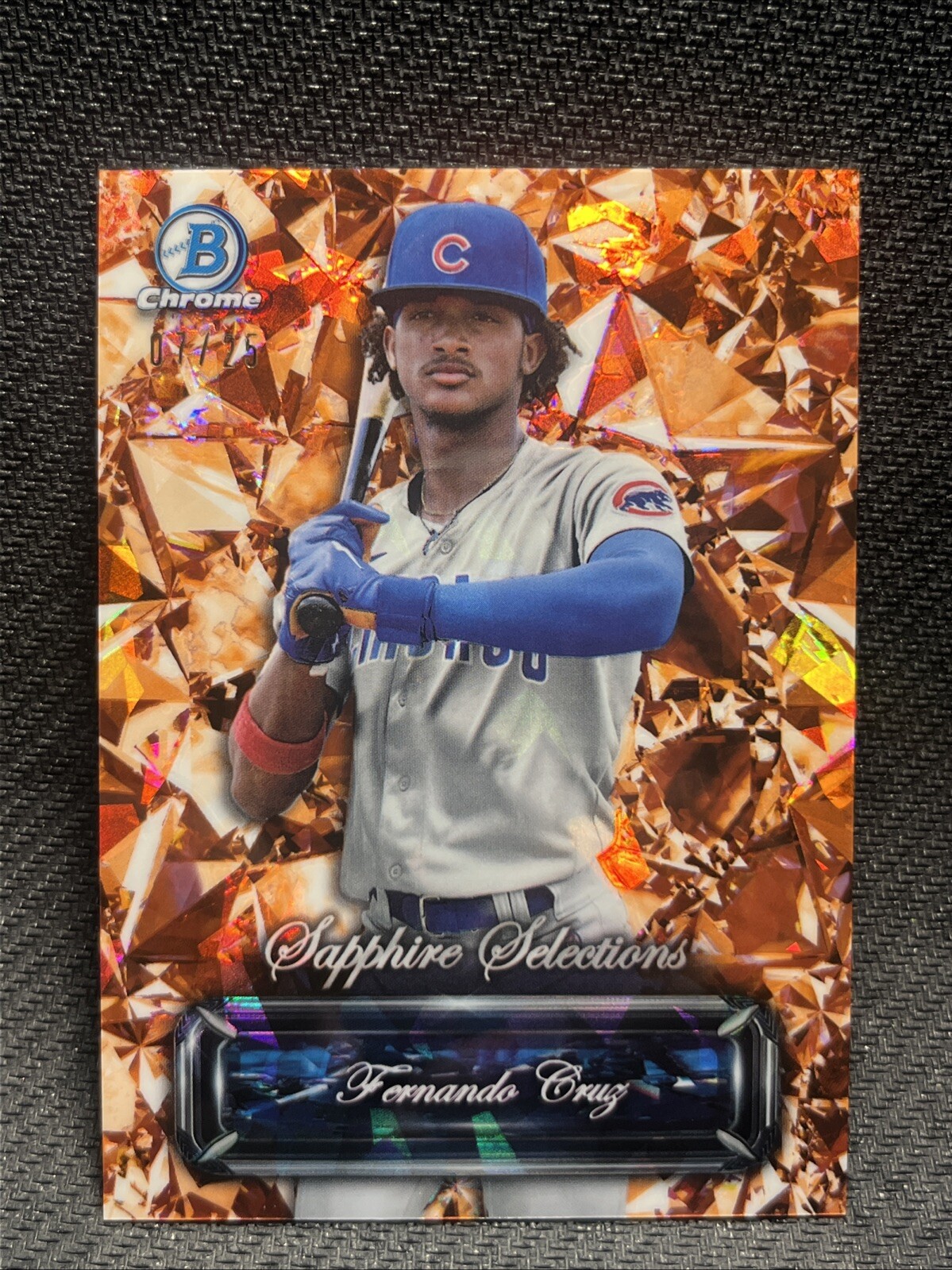 2024 BOWMAN CHROME FERNANDO CRUZ 7/25 ORANGE SAPPHIRE SELECTIONS REFRACTOR CUBS