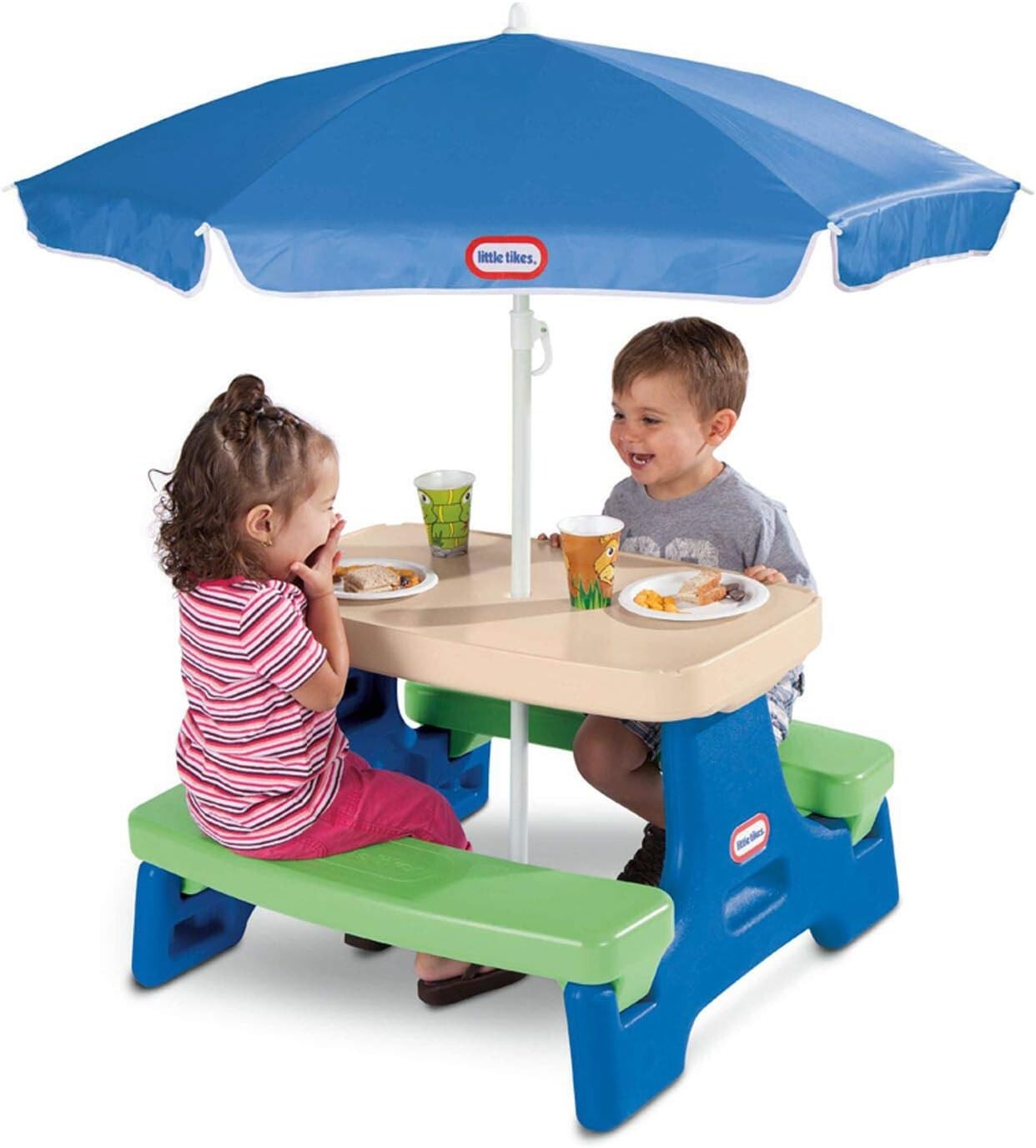 Easy Store Jr. Mesa de Juego Paraguas Verde Azul Exterior Patio Trasero Niños Banco de Juego