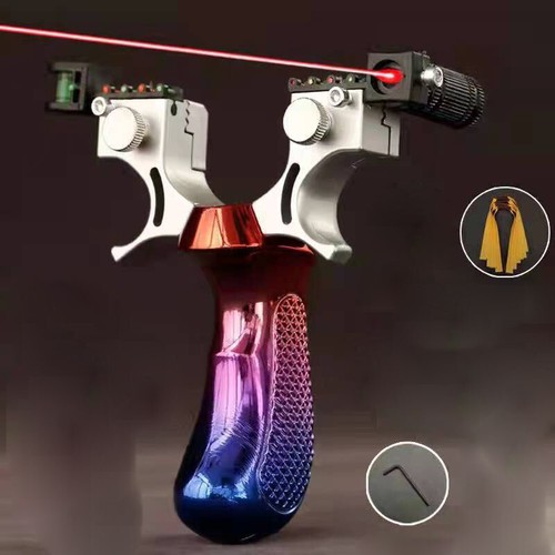 Archery Slingshot Catapult Hunting Slingbow Flat Rubber Band Laser Aiming Shoot