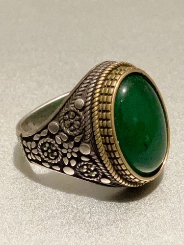 Anillo de sello otomano de plata de ley con piedra de jade - Imagen 3 de 13