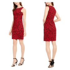 CALVIN KLEIN Red Printed Sleeveless Short Sheath Cocktail Dress Size Small
