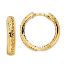 14k Yellow Gold Polished Textured 3x15mm Hinged Hoop Earrings 1.43g for Mom