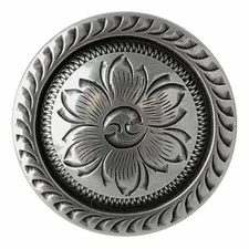 WESTERN LEATHER CRAFT TACK ANTIQUE ENGRAVED ROPE EDGE FLORAL CONCHO screw back