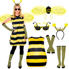 Ladies Bee Cosplay Costume Yellow Black Dresses Set Bumblebee Carnaval Halloween