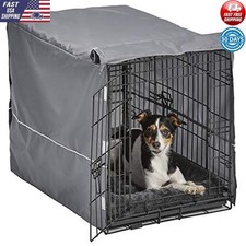 Double Door Dog Crate Kit W/ Gray Bed  Cover Durable Polyester Medium Breeds US