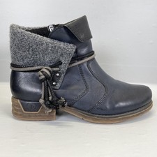 Rieker Fee 93 Boots Womens Size 39 Blue Ankle Booties Fleece Lined Zip Comfort