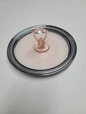 Vintage Pink Depression Glass Center Handled Tidbit Dish {Selenium Glows Pink}