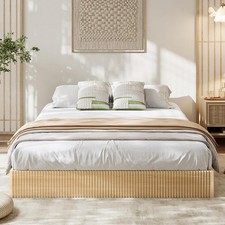 King Bed Frame, Wood Platform Bed with Fluted Design, Low Profile Bed Frame