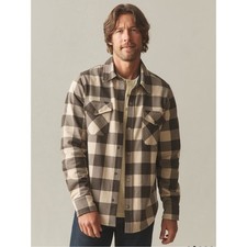 American Giant Brown Plaid Unisex Redwood Fleece Overshirt Shacket snaps medium