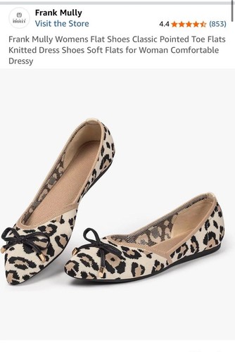 NEW Frank Mully Leopard Ballet Flats Pointed Shoe Cheetah Print Cream 8.5 Animal