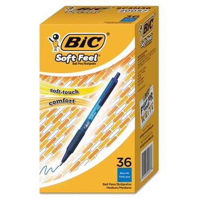 BIC  Soft Feel Retractable Ballpoint Pen, Blue, 1mm, Medium, 36/Pack