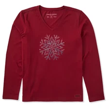 Life is Good. Women's Sparkle Snowflake Long Sleeve Crusher-LITE Vee