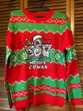 NEW MEOWY CATMAS CHRISTMAS HOLIDAY SWEATER ADULT XL CAT KITTY TOP