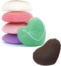 6Pcs Konjac Bath Sponge,Organic Konjac Cleansing Facial Sponges Set,Cordate Faci